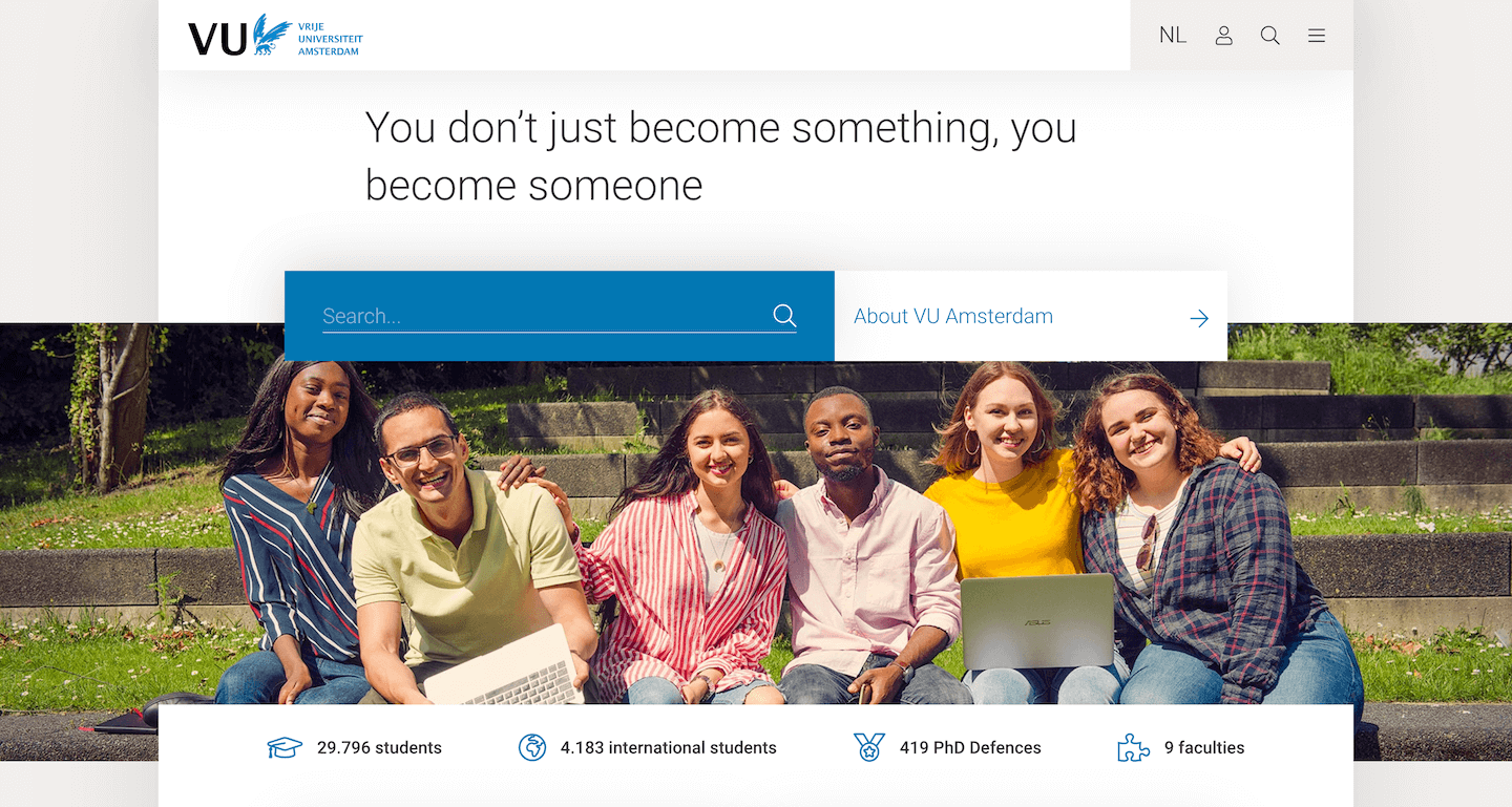 The VU Amsterdam website plays a major role in brand building