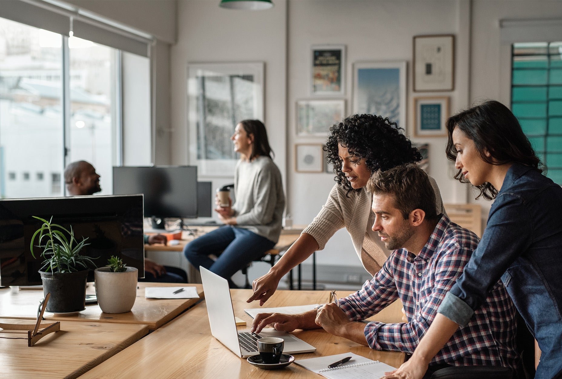 Team members working on a project together