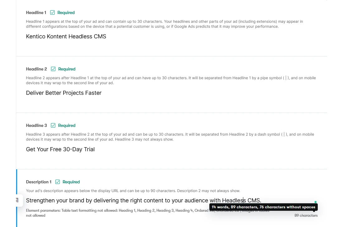 Preparing social media posts and ads in Kontent