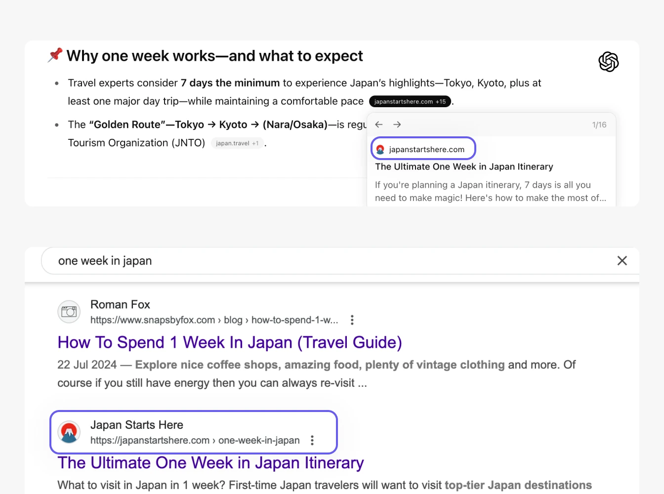 A screenshot of a computer showing ChatGPT interface and Google search results