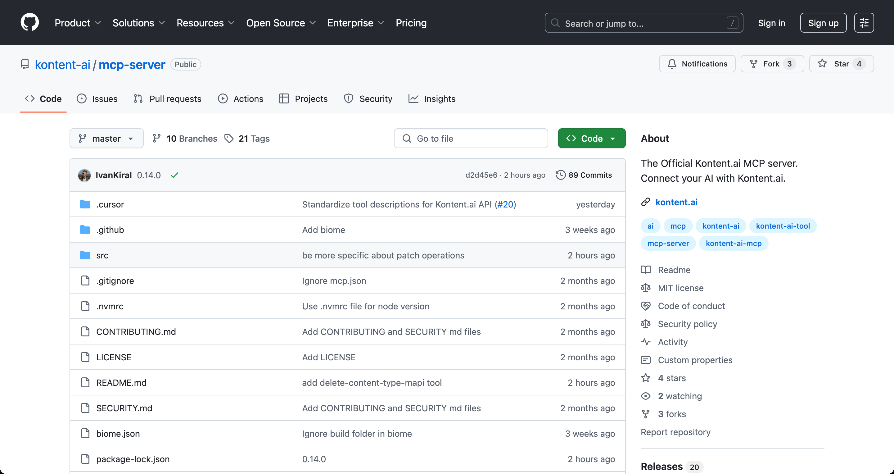A screenshot of Kontent.ai’s Github