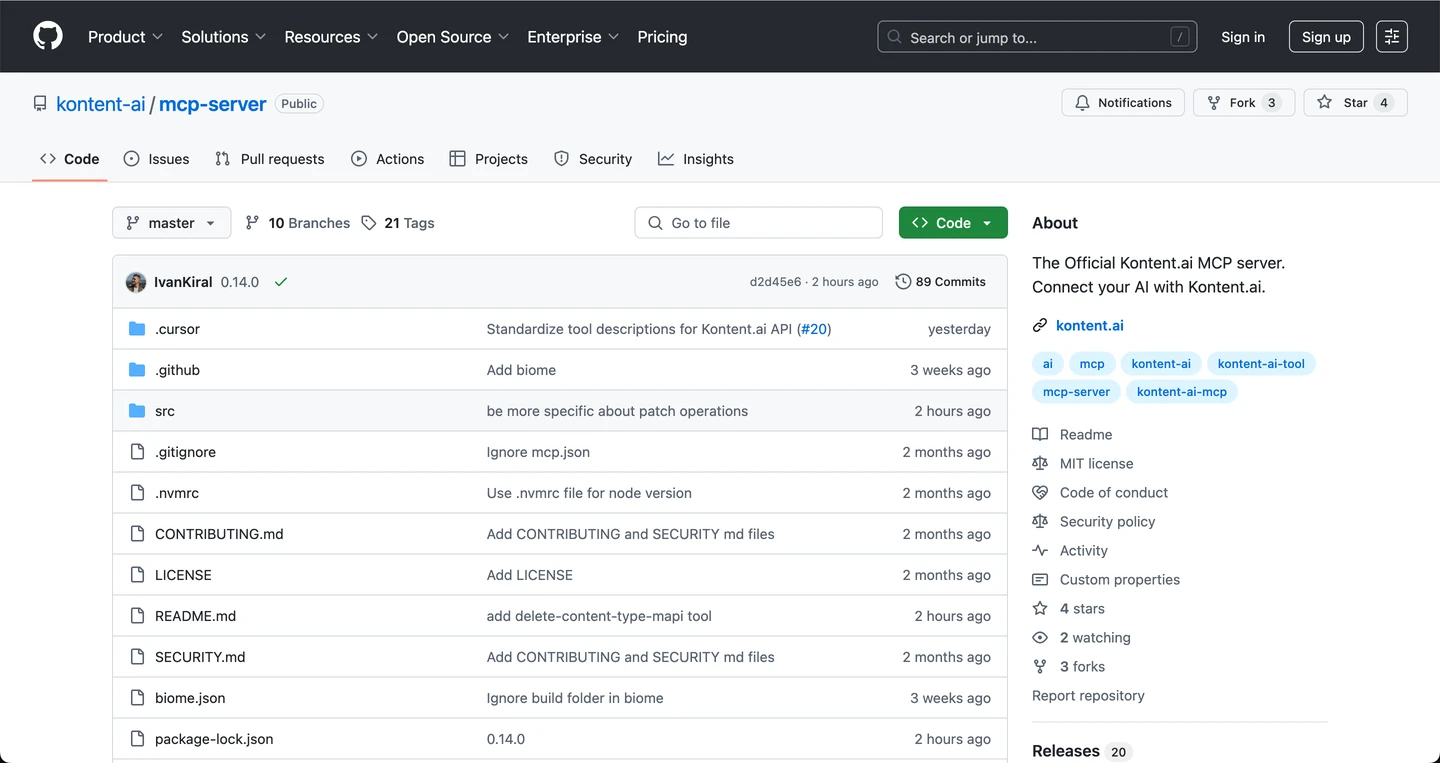 A screenshot of Kontent.ai’s Github