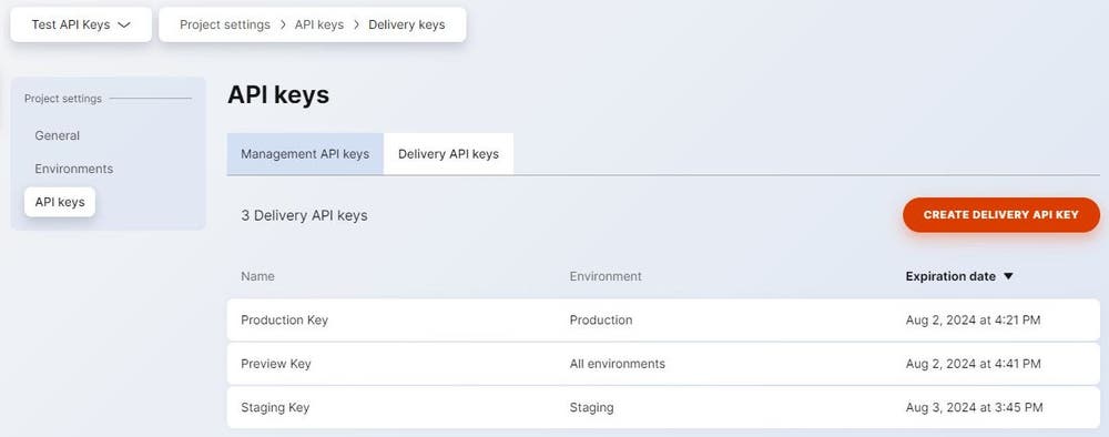 Delivery API keys