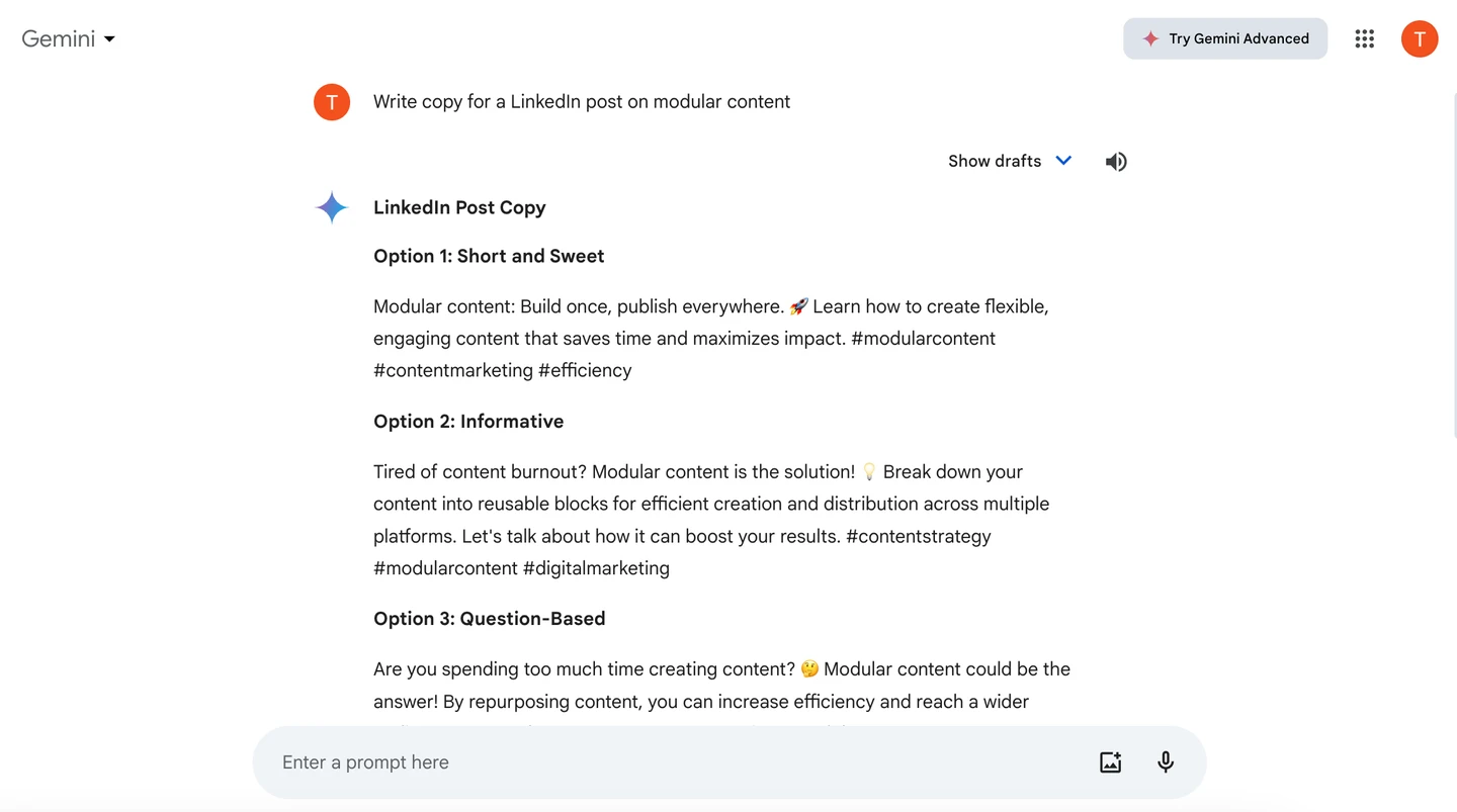 screenshot of Gemini
