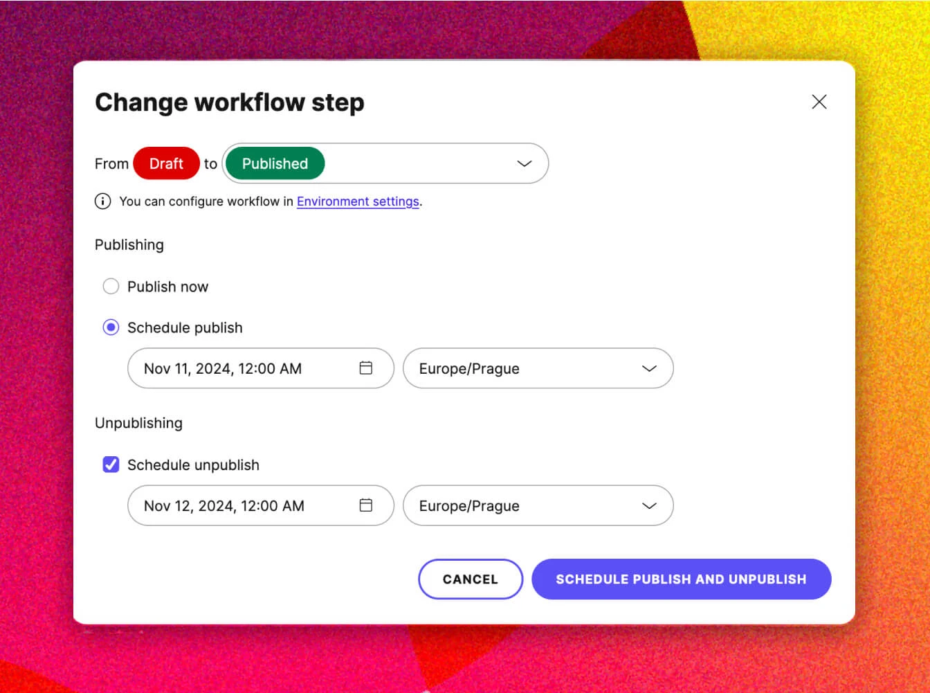 Kontent.ai publish and unpublish UI