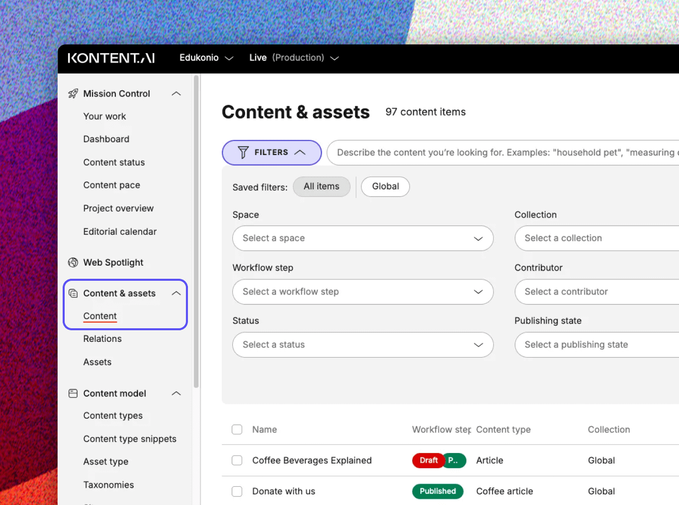 Navigation menu in Kontent.ai CMS
