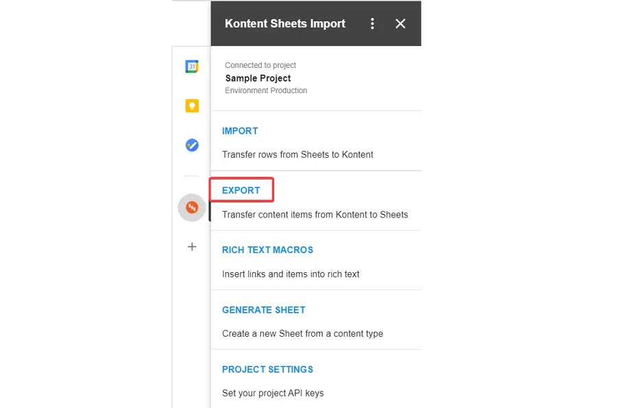 Transfer content items from Kontent to Sheets