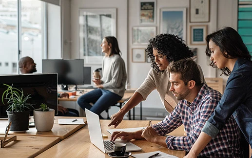 Team members working on a project together