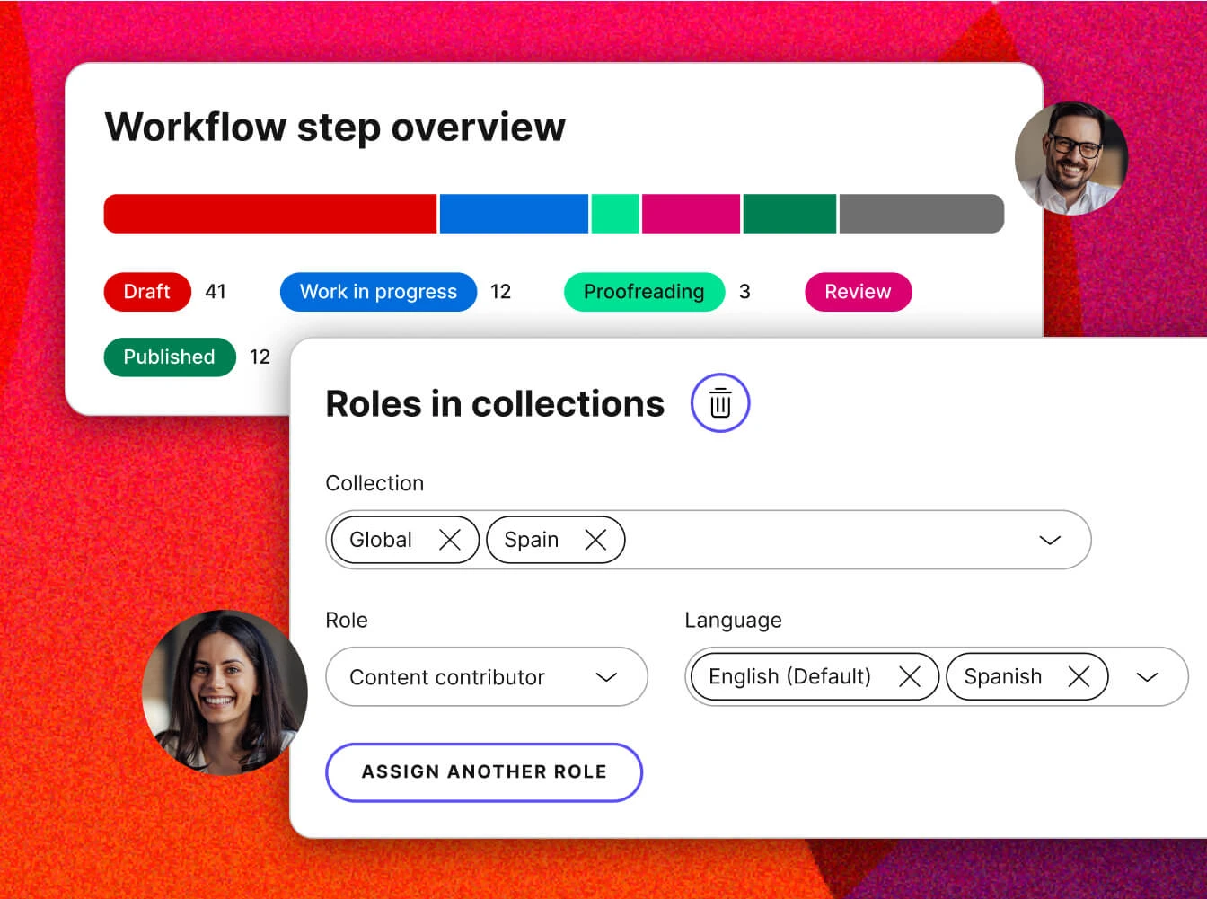 UI of Kontent.ai showing showing workflows and roles