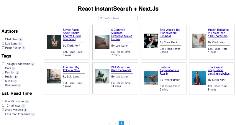 Demo React InstantSearch + Next.Js
