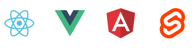 Logos: React, Vue.js, Angular, Svelte